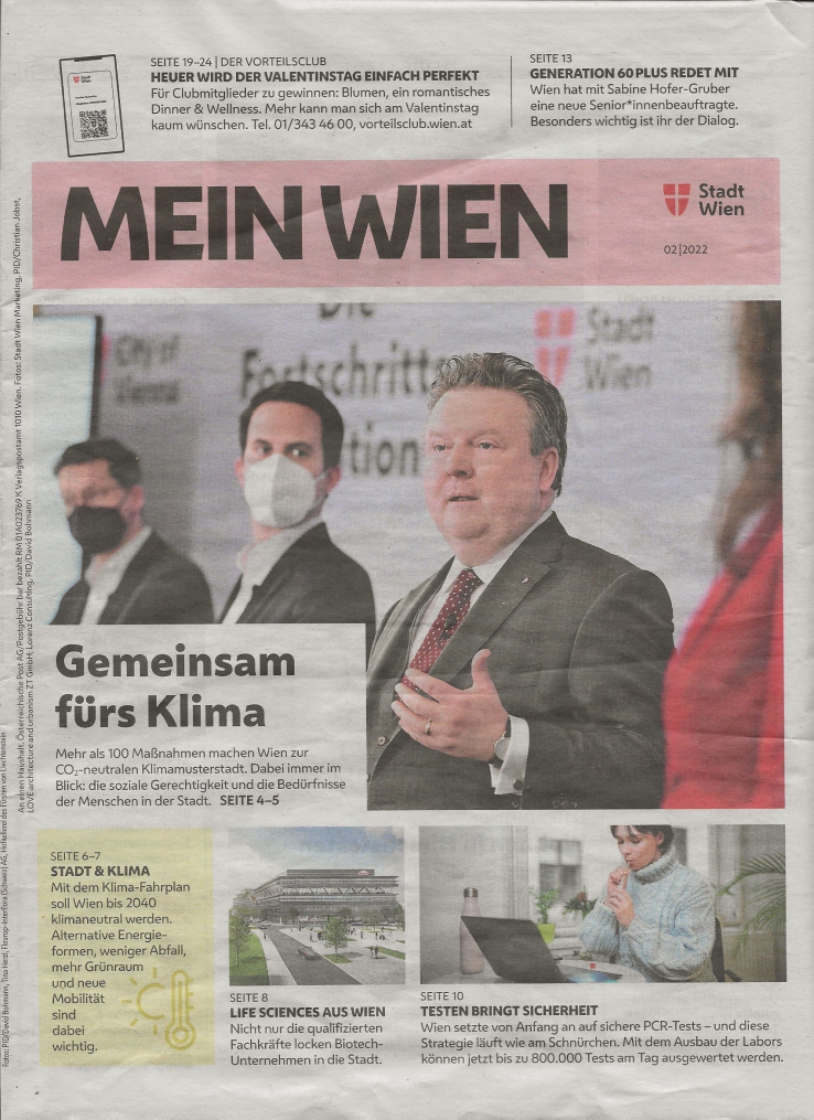 Aktuelles Cover der stadteigenen Jubel-Gazette Mein Wien 